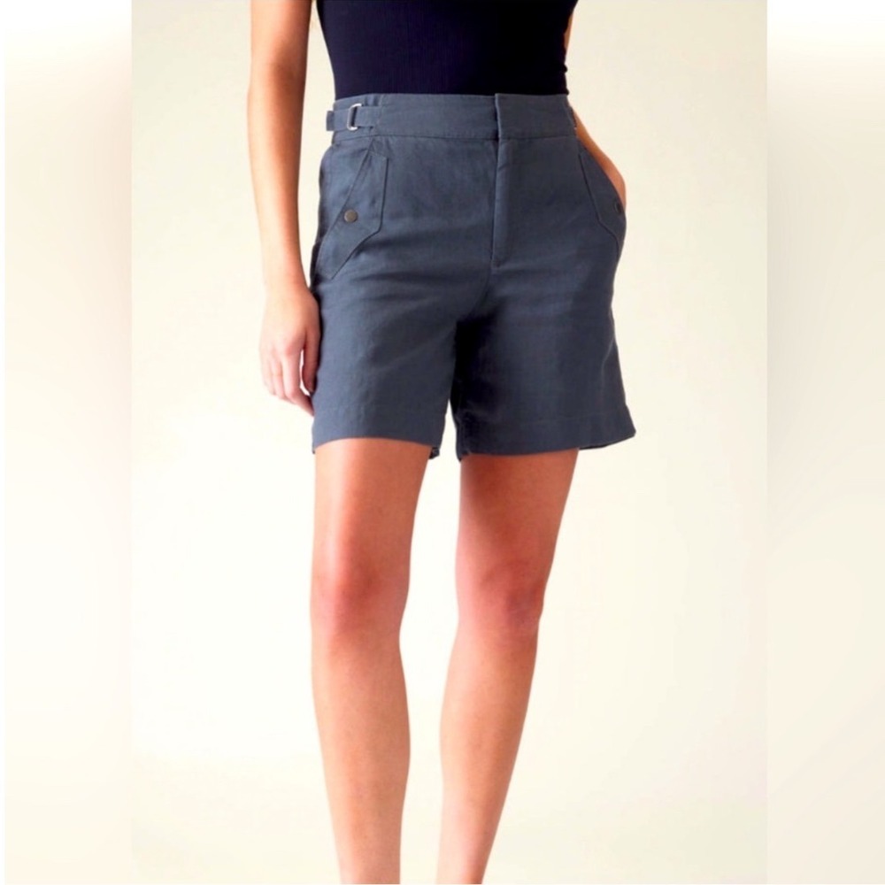 Athleta Cabo Linen Shorts Blue Womens Size 4 Elastic Back Utility Coastal Summer